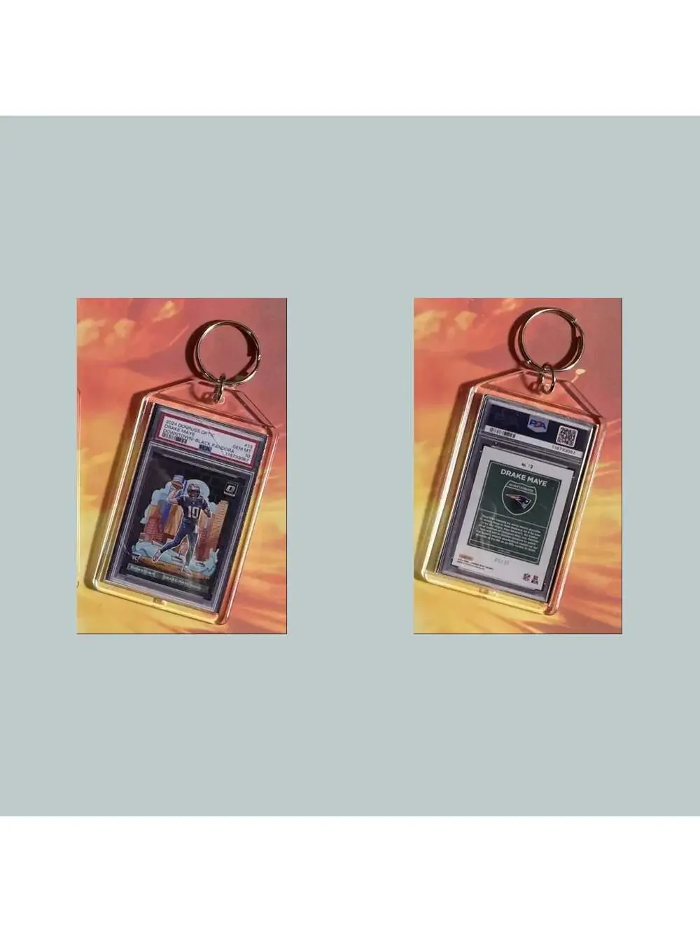 3713 Drake Maye 2024 Donruss Optic Downtown Black Pandora Custom Made Keychain